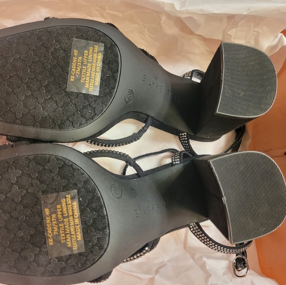 Kelly & Katie Strappy, Black Microsuede, Rhinestones, Block Heel Sandal Size - Picture 2 of 8